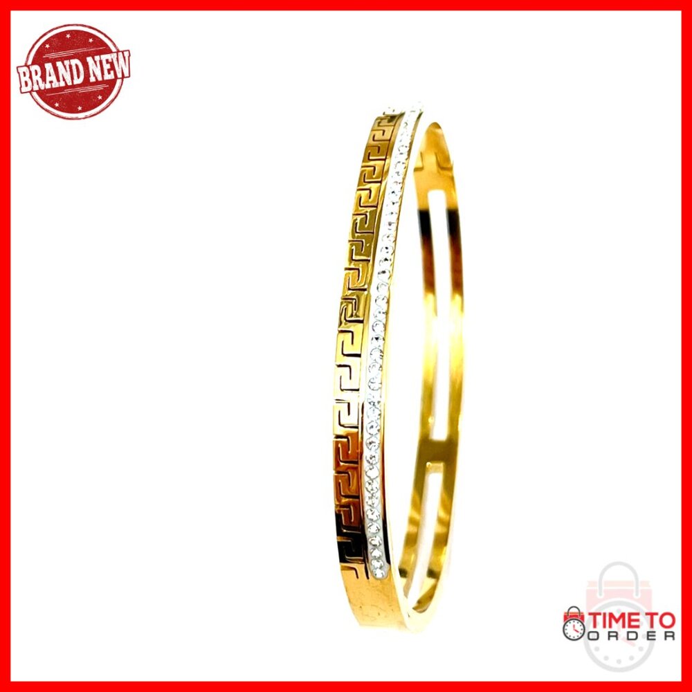 Handmade Greek Key Bracelet Vermeil Gold Austrian Crystal Diamond Infinity